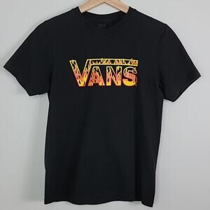 Vans Fire Flame Logo Black Graphic T-Shirt Youth Medium